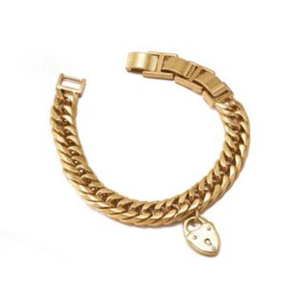 Stella & Dot Gold Chain Bracelet with Lock Charm